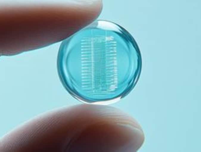 Lente a contatto smart tenuta tra due dita