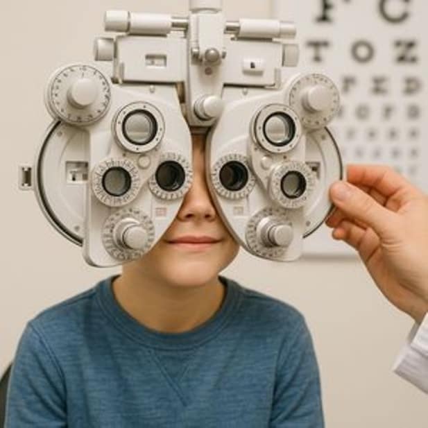 Bambino durante visita oculistica