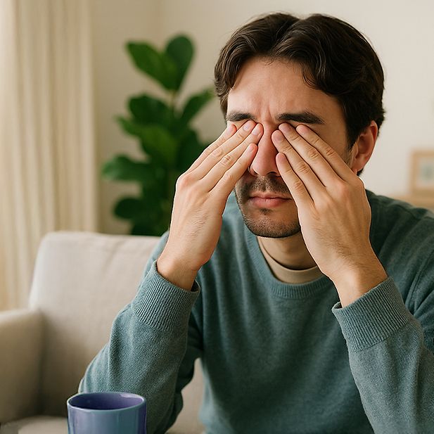 Ragazzo con le mani sugli occhi